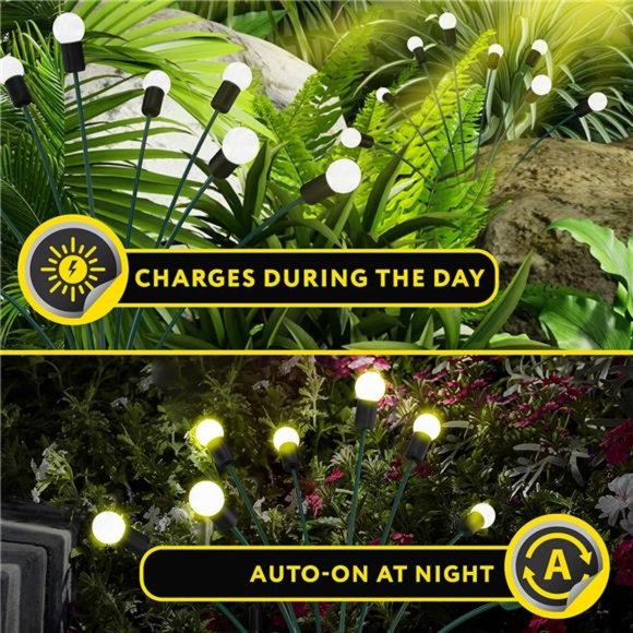 24 LEDs Firefly Garden Lights Solar Outdoor w/ Green Stems - 3 Pack Solar Lights - Picture 6 of 6
